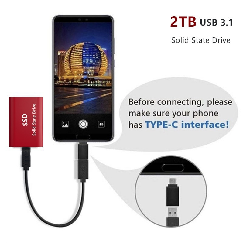 HD SSD externo USB 3.0 Type C ssd external hard drive 500GB 1TB 2TB for laptops Desktop